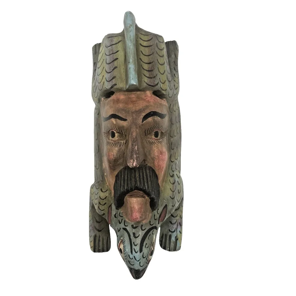 Vintage Mexican Folk Art  Hand Carved Mask‎ Rabbit Animal Man 12